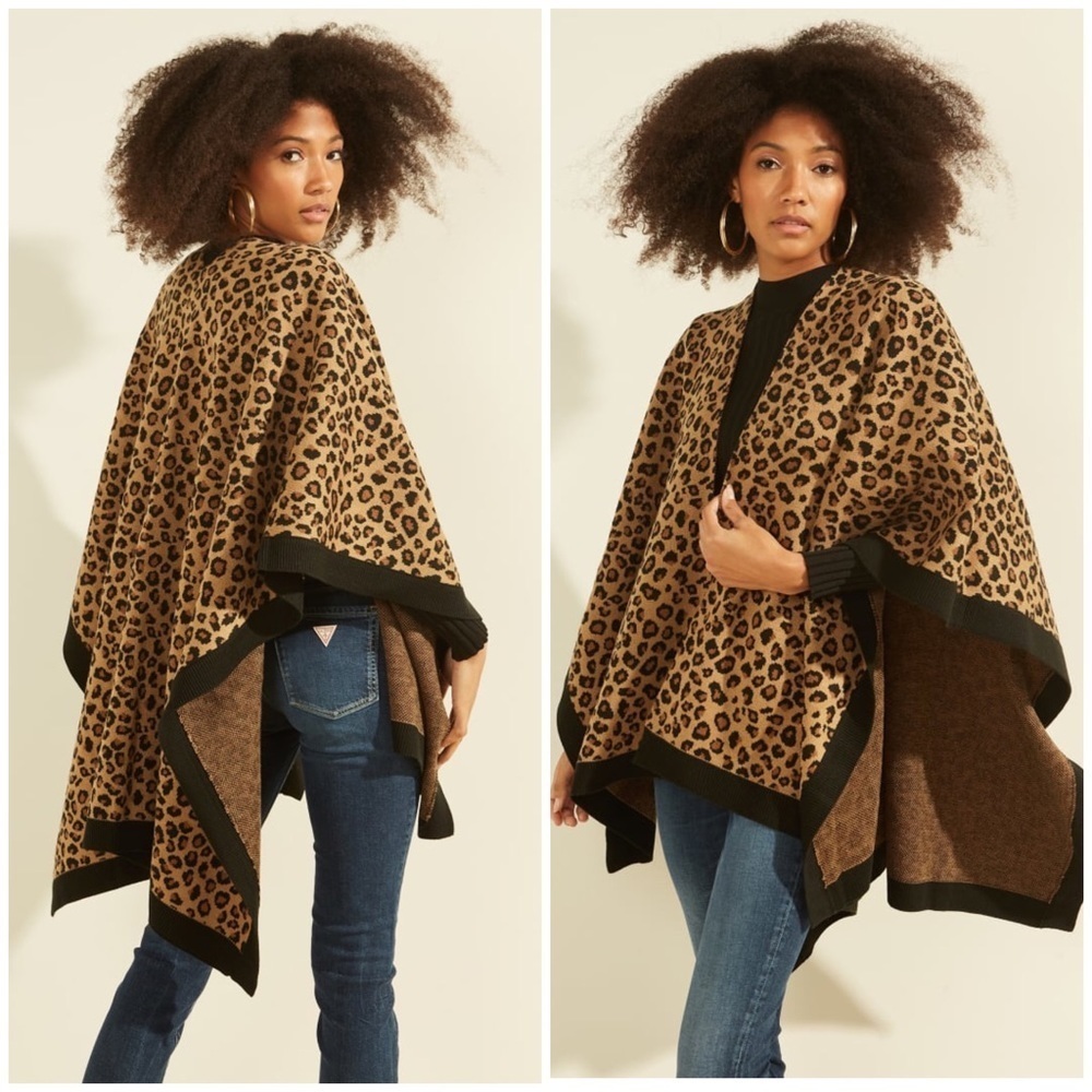 New GUESS LEOPARD RUANA